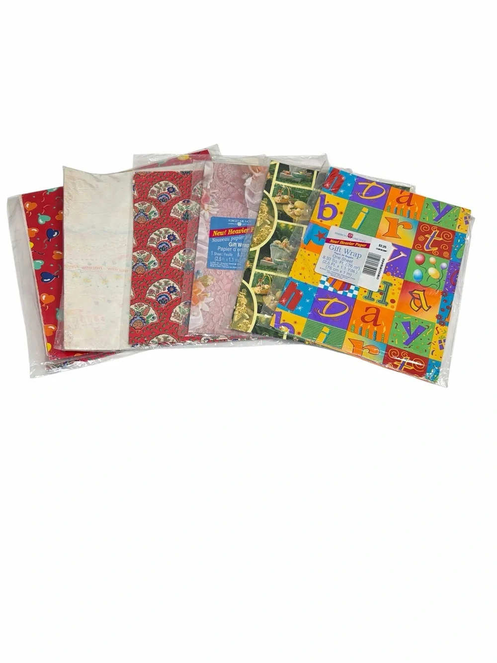 Vintage Gift Wrap Paper Bundle Lot of 6 Assorted Wrapping Paper